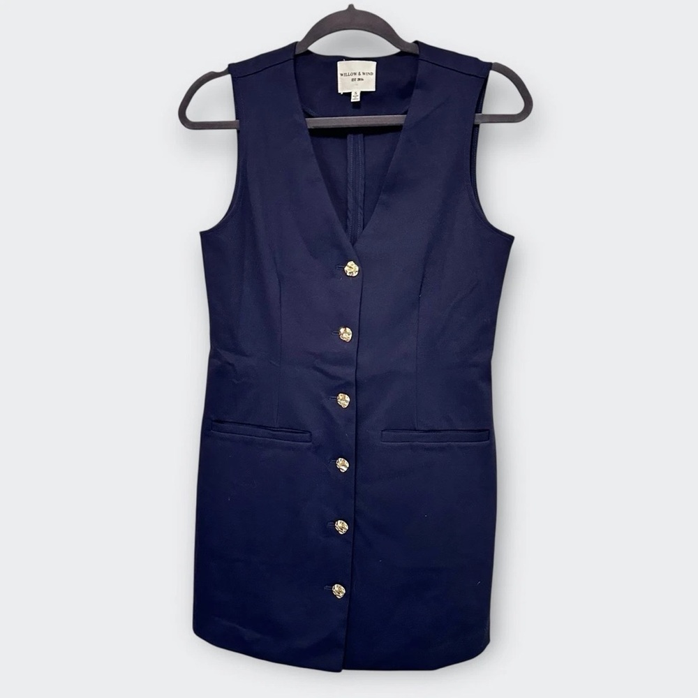 Elegant Navy Buttoned Mini Dress